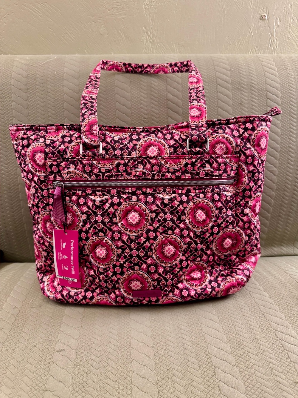 Vera Bradley Work Tote Raspberry Medallion Performance Twill NWT
